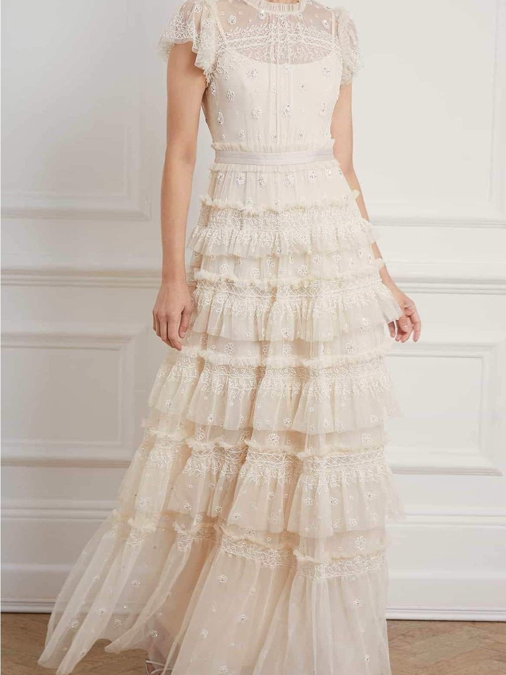NWT Needle & Thread Ivory Andromeda Gown - Tiered Lace Maxi Dress